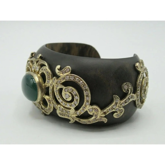 Isharya Wood Cuff Bracelet 18k Gold Vermeil Cubic Zirconia Small - Picture 3 of 16